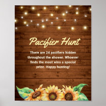 Pacifier Hunt Rustic Sunflower Yellow Baby shower