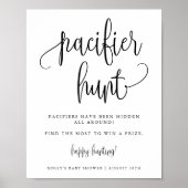 Pacifier Hunt Shower Game, minimalistische kalligr Poster (Voorkant)