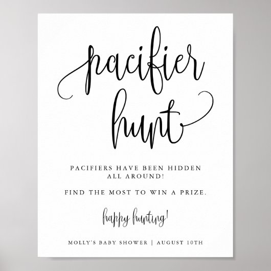 Pacifier Hunt Shower Game, minimalistische kalligr Poster (Voorkant)