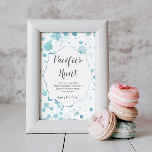 Pacifier Hunt Sign. Cute Blue Stippen Boy Baby sho Poster