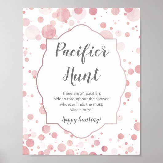 "Pacifier Hunt" Sign, Polka Dots Baby shower Poster (Voorkant)