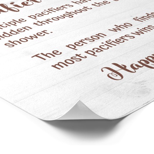 PACIFIER HUNT Sunflower Baby shower Game Sign Poster (Hoek)