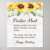 PACIFIER HUNT Sunflower Baby shower Game Sign Poster (Voorkant)