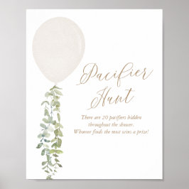 Pacifier Hunt White Balloon Boy Baby shower Poster