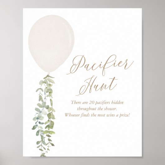 Pacifier Hunt White Balloon Boy Baby shower Poster (Voorkant)