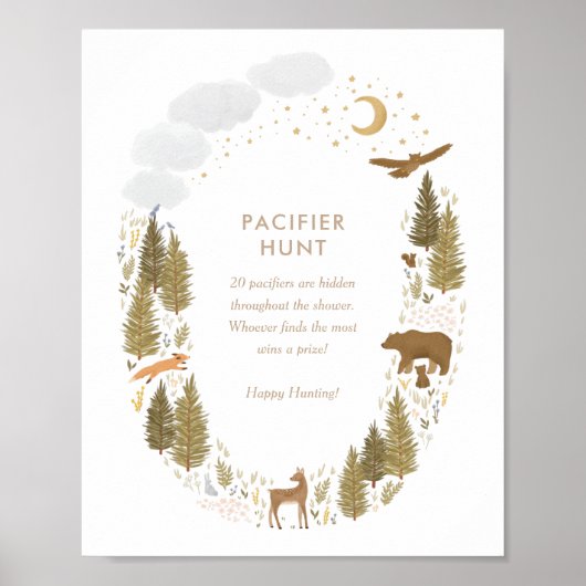 Pacifier Hunt Woodland Baby shower Sign. Poster (Voorkant)