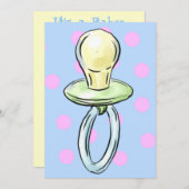 Pacifier op polka stipachtergronduitnodiging kaart (Voorkant / Achterkant)