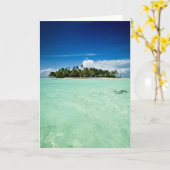 Pacifisch eiland met palmbomen wenskaart kaart (Gele Bloem)