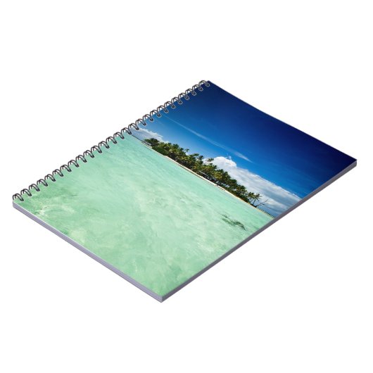Pacifisch eiland met palmboomlaptop notitieboek (Linkerzijde)