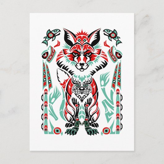 Pacifische Noordkust Native American Indian Fox Briefkaart (Voorkant)