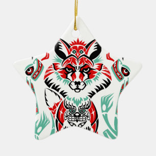 Pacifische Noordkust Native American Indian Fox Keramisch Ornament