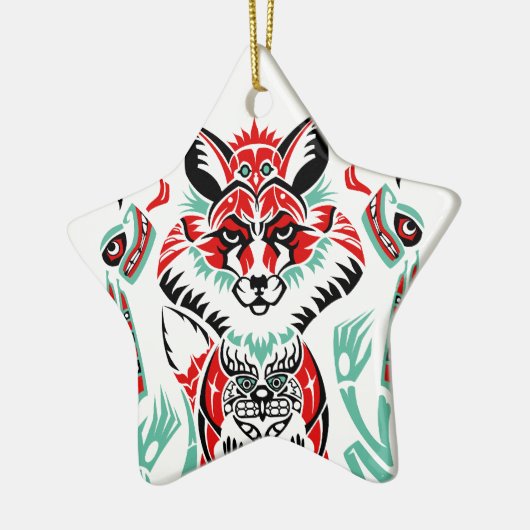 Pacifische Noordkust Native American Indian Fox Keramisch Ornament (Links)