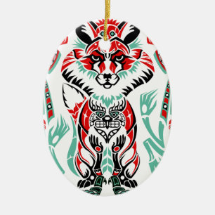 Pacifische Noordkust Native American Indian Fox Keramisch Ornament