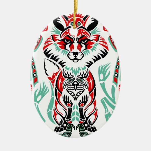 Pacifische Noordkust Native American Indian Fox Keramisch Ornament (Voorkant)