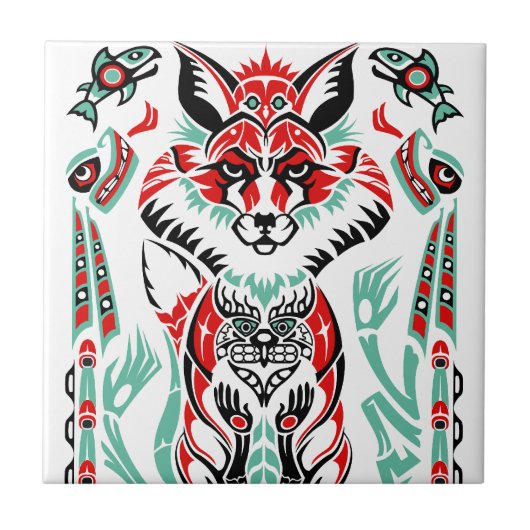Pacifische Noordkust Native American Indian Fox Tegeltje (Voorkant)