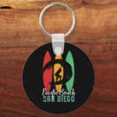 Pacifische strand San Diego  Retro Surfing Sleutelhanger (Voorkant)