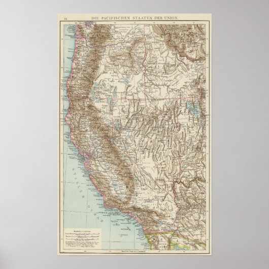 Pacifischen Staaten der Union - Map of West USA Poster (Voorkant)