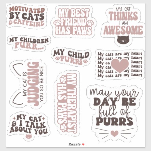 Pack Cute Cats motivatie quote Estetisch Grappig Sticker (Vel)