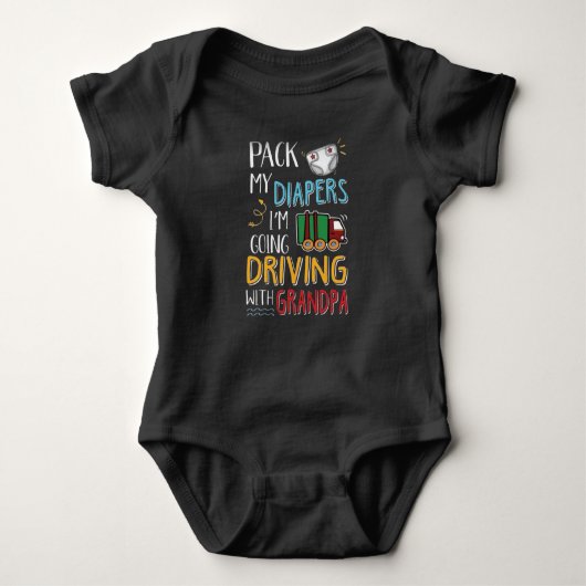 Pack my diapers i´m going driving with grandpa romper (Voorkant)