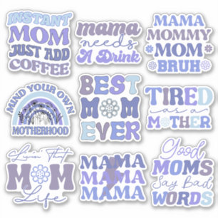 Pack van Funny Blue Retro Mom Quotes Vinyl Sticker
