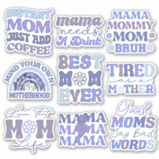 Pack van Funny Blue Retro Mom Quotes Vinyl Sticker