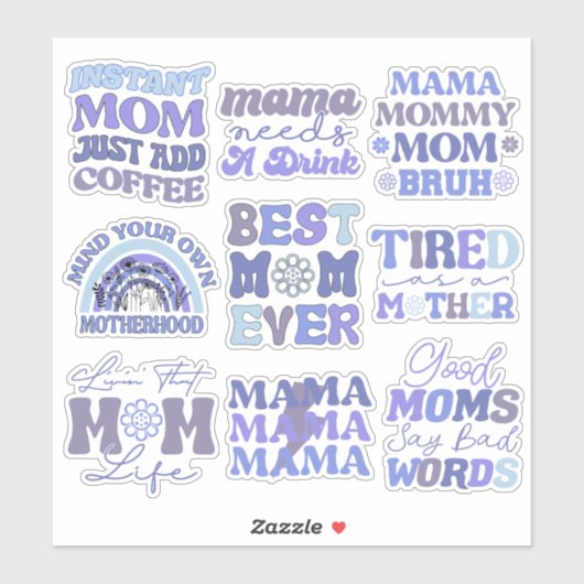 Pack van Funny Blue Retro Mom Quotes Vinyl Sticker (Vel)