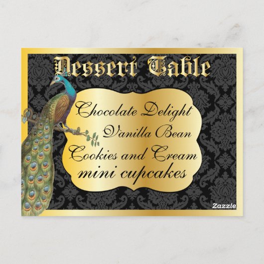 Packcock Gold Dessert of Snoep Buffet Table Sign. Briefkaart (Achterkant)