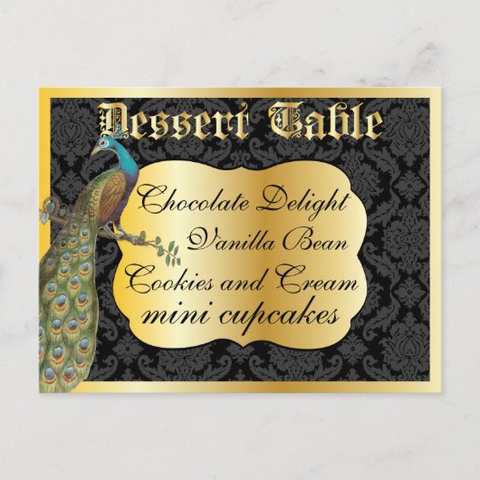 Packcock Gold Dessert of Snoep Buffet Table Sign. Briefkaart (Voorkant)