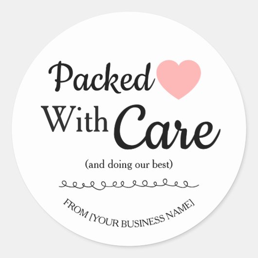 Packed With Care Sticker-Small Business Thank You Ronde Sticker (Voorkant)