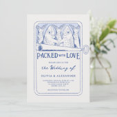 Packed with Love Whimsical Sardines Wedding Kaart (Staand voorkant)
