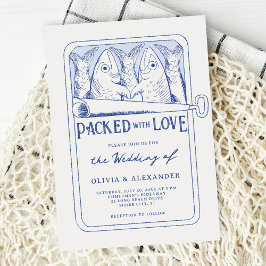 Packed with Love Whimsical Sardines Wedding Kaart