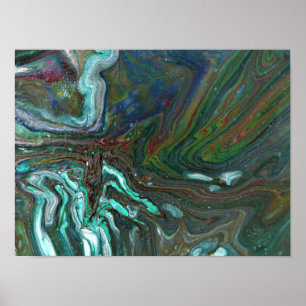 Packin Up 3 Deep Green Marmered Abstract Poster