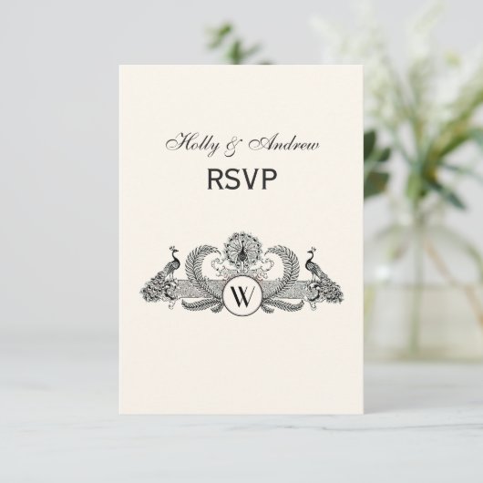  packs Monogram Ivory BG RSVP Kaartje (Staand voorkant)