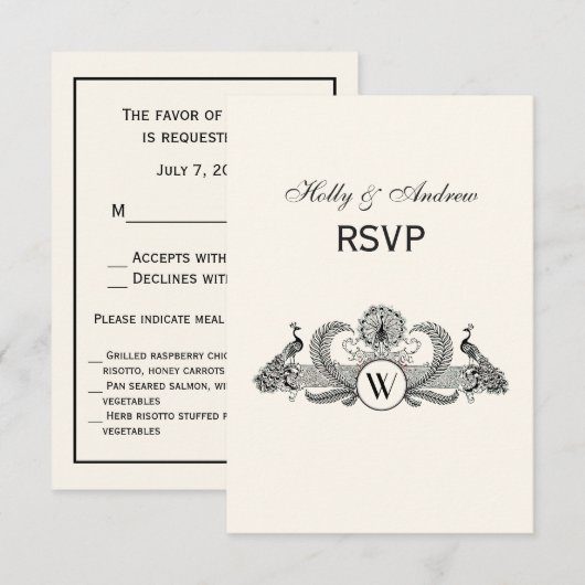  packs Monogram Ivory BG RSVP Kaartje (Voorkant / Achterkant)