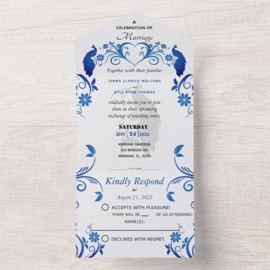 Pacock All in One Wedding Invite All In One Uitnodiging (Binnen)