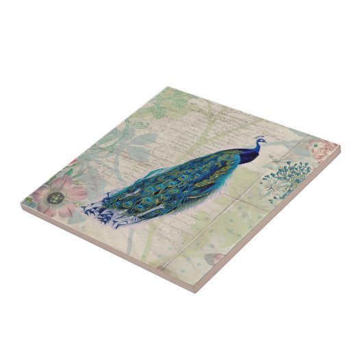 pacock, bloemen en vlinder tegeltje (Zijkant)