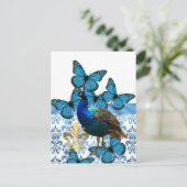 pacock en blauwe vlinders briefkaart (Staand voorkant)