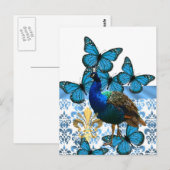 pacock en blauwe vlinders briefkaart (Voorkant / Achterkant)