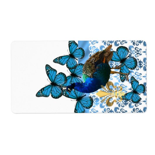  pacock en blauwe vlinders etiket (Voorkant)