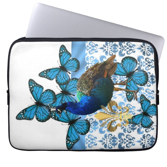  pacock en blauwe vlinders laptop sleeve (Voorkant)