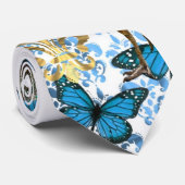  pacock en blauwe vlinders stropdas (Opgerold)
