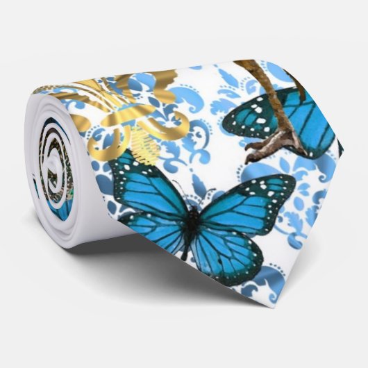  pacock en blauwe vlinders stropdas (Opgerold)