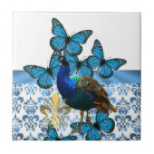  pacock en blauwe vlinders tegeltje (Voorkant)