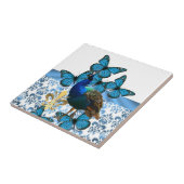  pacock en blauwe vlinders tegeltje (Zijkant)