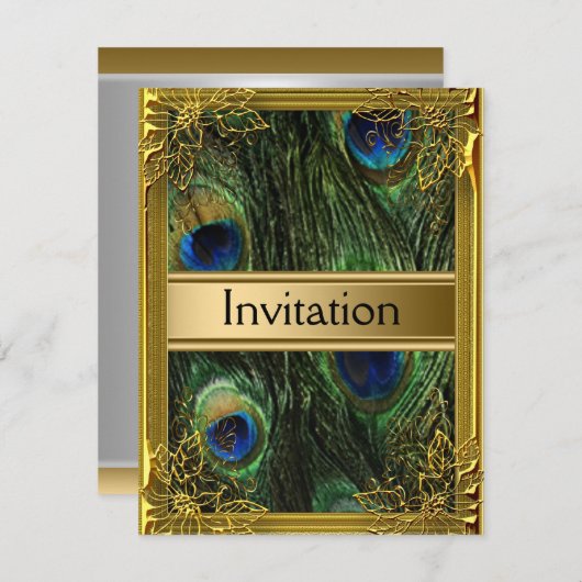 Pacock en gouduitnodiging Elke partij Kaart (Voorkant / Achterkant)