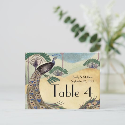 pacock- en palmweddenschapskaart briefkaart (Staand voorkant)