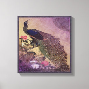 pacock en pony's in Paars Canvas Afdruk