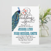  pacock Harten Blauwgroen en koraal Kaart (Staand voorkant)