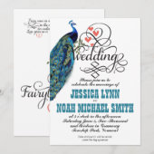  pacock Harten Blauwgroen en koraal Kaart (Voorkant / Achterkant)