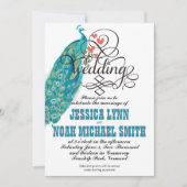  pacock Harten Blauwgroen en koraal Kaart (Voorkant)